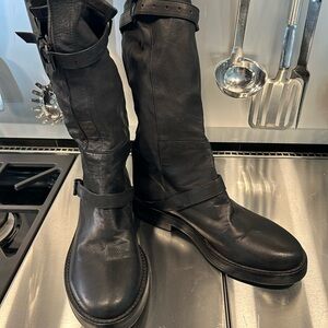 Ann Demeulemeester Black Leather Combat Boots
